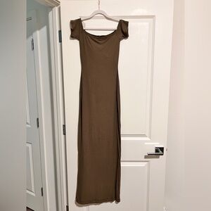 SKIMS Brown Off-the-Shoulder Bodycon Maxi Dress